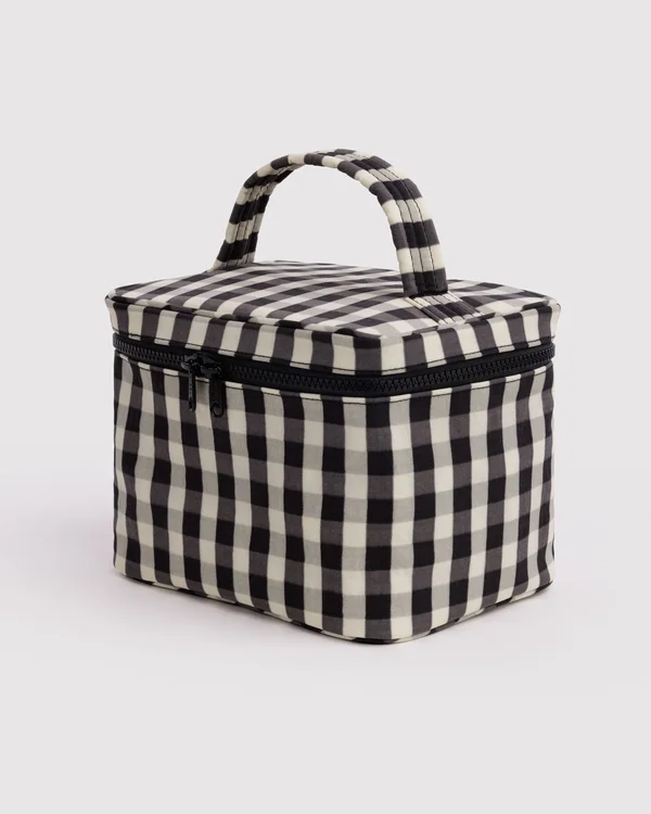Large Cosmetic Case - Black And Cream Gingham - Material: heavyweight-nylon