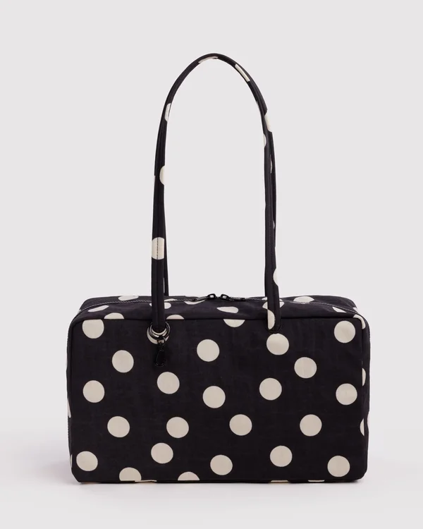 Medium Nylon Bowler Bag - Black And Cream Polka Dot