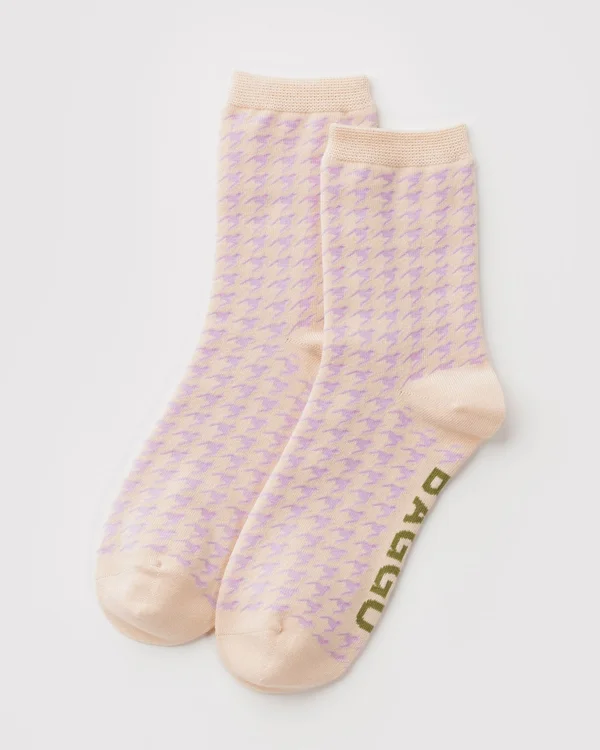 Crew Sock - Pink Houndstooth - Material: organic-cotton