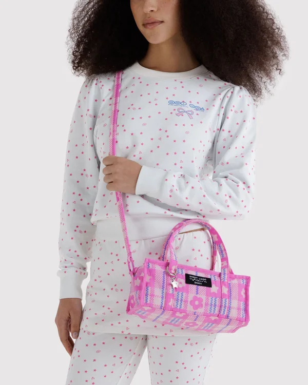 Mini Nylon Market Bag - Market Plaid Pink - Material: heavyweight-nylon