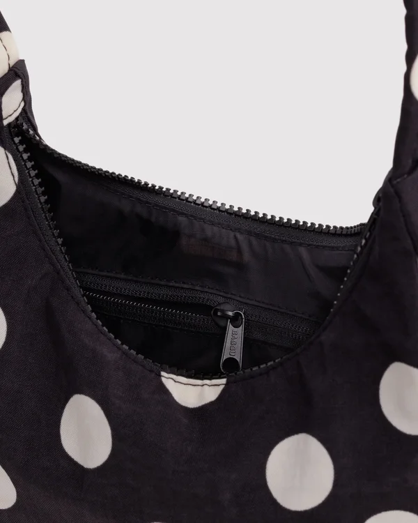 Mini Nylon Shoulder Bag - Black And Cream Polka Dot - Size: OS