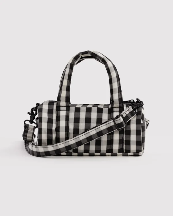 Small Nylon Duffle Bag - Black And Cream Gingham - Size: OS