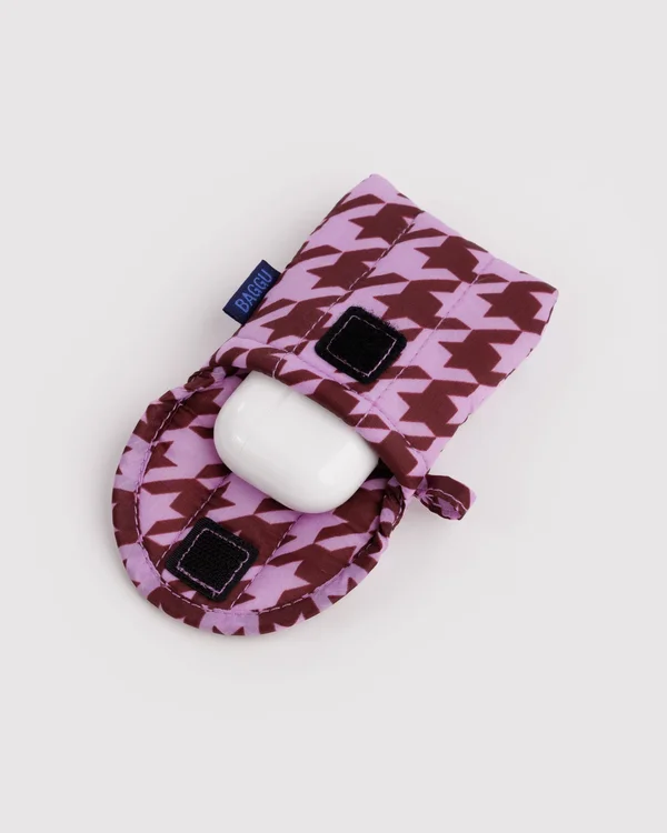 Puffy Earbuds Case - Pink Houndstooth