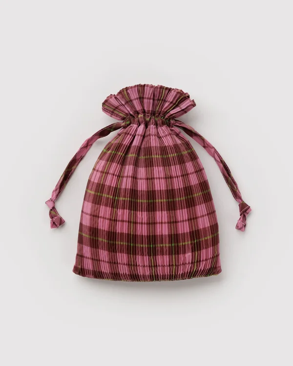 Pleated Baggu - Azalea Pink Tartan
