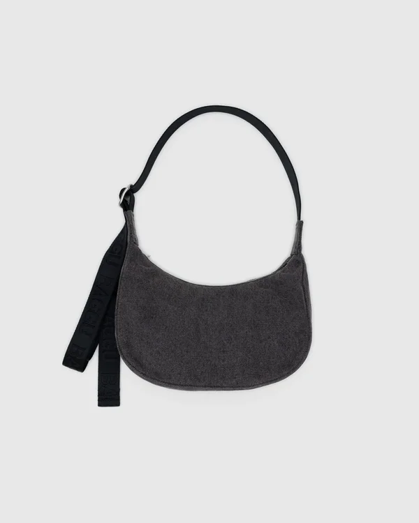 Small Denim Crescent Bag - Washed Black Denim