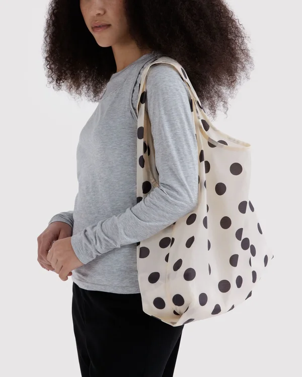 Standard Baggu - Cream and Black Polka Dot - Material: ripstop-nylon