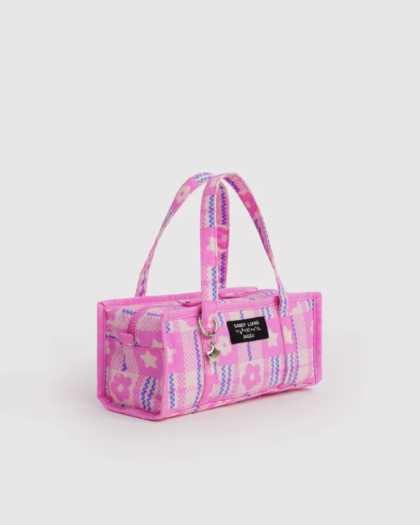 Mini Nylon Market Bag - Market Plaid Pink - Material: heavyweight-nylon