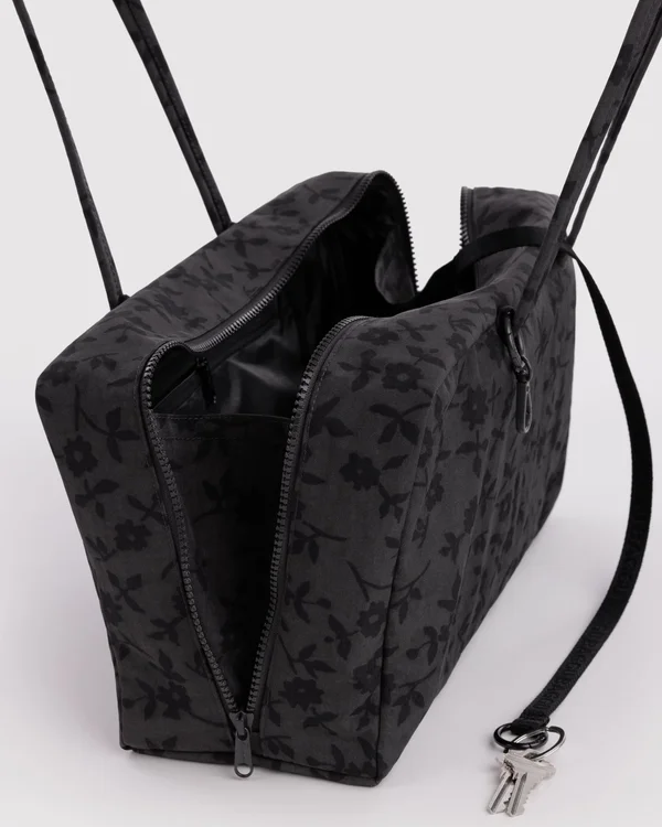 Medium Nylon Bowler Bag - Charcoal Ditsy Floral - Material: heavyweight-nylon
