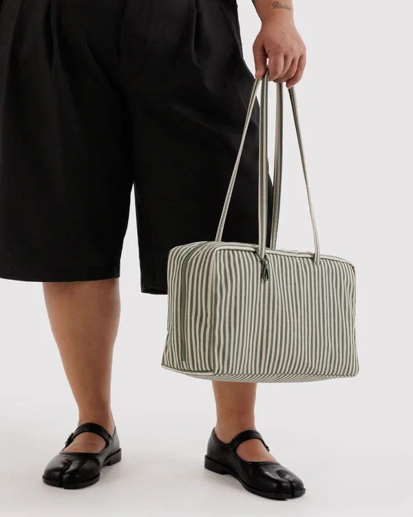 Medium Nylon Bowler Bag - Sage Stripe - Size: OS