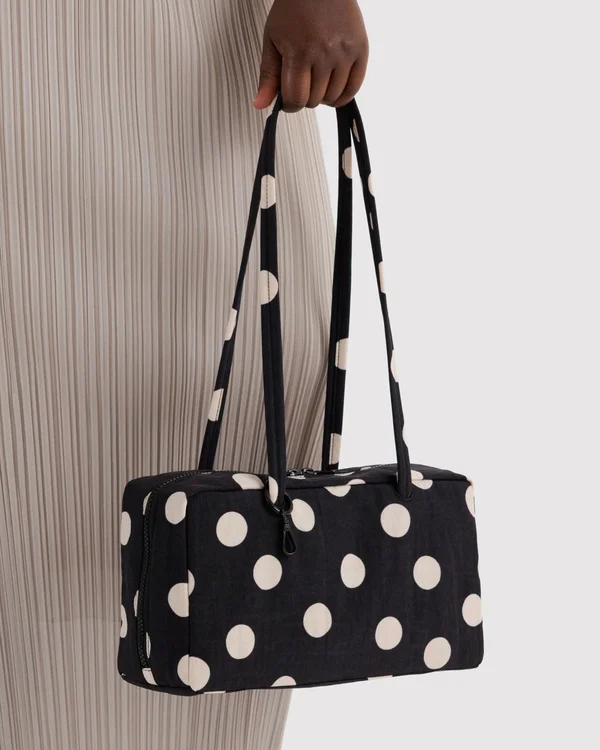Nylon Bowler Bag - Black And Cream Polka Dot - Size: OS