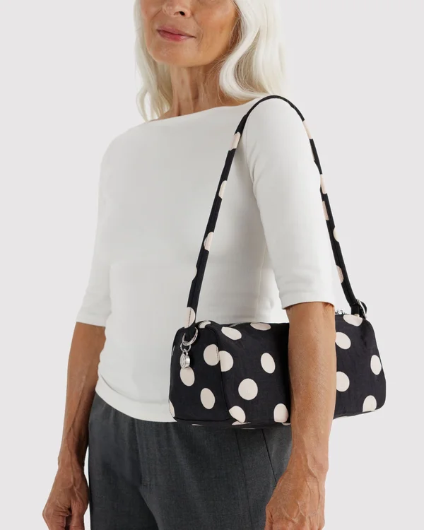 Nylon Loaf Bag - Black And Cream Polka Dot - Material: heavyweight-nylon