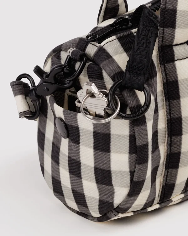 Small Nylon Duffle Bag - Black And Cream Gingham - Size: OS