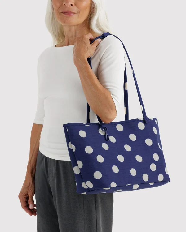 Medium Nylon Reversible Tote - Navy Polka Dot Mix - Material: heavyweight-nylon