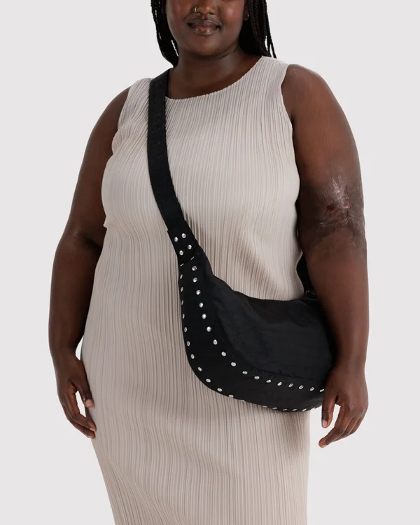 Medium Nylon Crescent Bag - Studs - Material: heavyweight-nylon