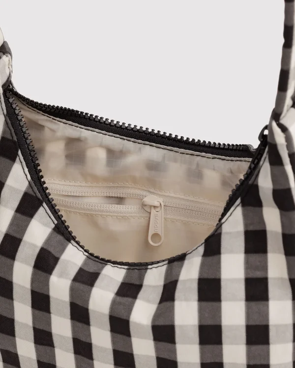 Mini Nylon Shoulder Bag - Black And Cream Gingham - Material: heavyweight-nylon