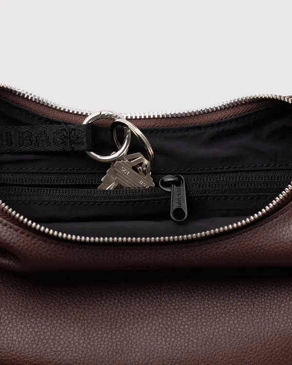 Small Recycled Leather Flat Crescent - Brown