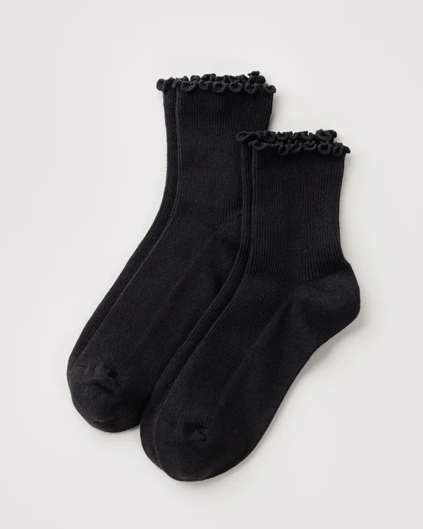 Lettuce Edge Sock Set of 2 - Black