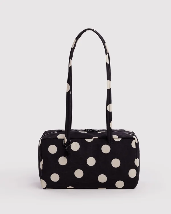 Nylon Bowler Bag - Black And Cream Polka Dot - Size: OS